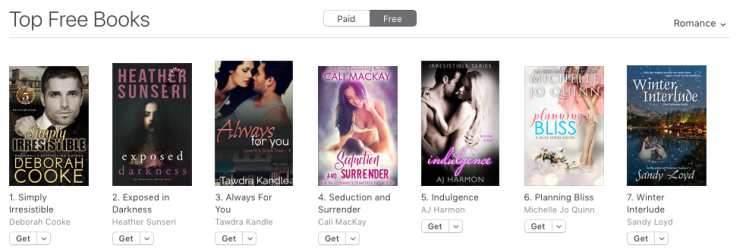 Simply Irresistible, first of the Flatiron Five series of contemporary romances by Deborah Cooke, at #1 in romance in the iBooks Store on January 21, 2018