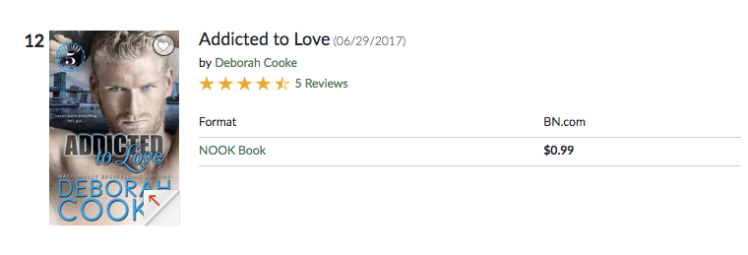 Addicted to Love at #12 in Romance in the Nook store on March 20, 2019